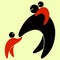 Black and red babysitter pictogram icon. Parent and children. The father carries the child on his shoulders, next is the second