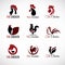 Black red and brown Chicken logo vector set design