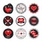 Black and red circle cute love and heart valentines emblems set