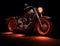 Black and red classic motorcycle cruiser chopper on a black background