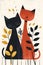 Black and red Felidae sitting side by side in a painting