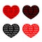 Black, red heart icon set. Xoxo phrase sketch saying. Hugs and kisses. Happy Valentines day sign symbol. Love greeting card. Cute