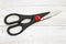 Black and red heavy duty kitchen scissors