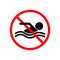 Black red round do not swim warning sign vector, water hazard risk caution at sea beach or river