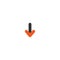 Black and red rounded cartoon arrow down icon. flat download