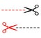 Black and red scissors silhouette with cutting lines