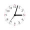 Black red white analogue clock face 3:03, isolated