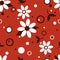 Black red white floral seamless pattern. Groovy contrast flowers vector illustration, hippie aesthetic. Seventies style, summer,