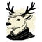 Black reindeer on a white background. Animals line art. Logo design, for use in graphics, pattern for t-shirts.