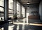 Black restaurant interior, gray walls, a concrete floor, loft windows, Generative AI