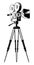 Black retro movie camera on a tripod