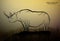 Black rhinoceros look like tree branches on the white background, spirit of extinct animal, extinct animal of Africa,