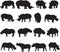 Black rhinoceros and white rhinoceros silhouette contour