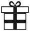 Black ribbon bow present box icon. Gift symbol