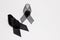 Black ribbon; decoration black ribbon hand made artistic design for sadness expression isolated on white background.