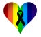 black ribbon over a pride rainbow heart flag.