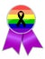 black ribbon over a pride rainbow ribbon flag.