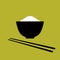 Black rice bowl with a pair of chopsticks, simple asian food icon, vector