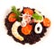 Black rice with squid , prawns and tomatoes