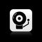 Black Ringing alarm bell icon isolated on black background. Alarm symbol, service bell, handbell sign, notification