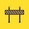 Black Road barrier icon isolated on yellow background. Fence of building or repair works. Hurdle icon. Long shadow style