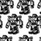 Black robot warrior seamless pattern