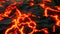 Black rock with fiery magma cracks texture, hot fire and burning lava on basalt rock