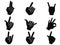 Black rock and roll music hand sign icons