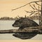 Black Rodent On Branch: A Woodcut-style Wildlife Photography