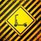 Black Roller scooter for children icon isolated on yellow background. Kick scooter or balance bike. Warning sign. Vector