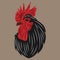 Black rooster head vector looks strong with sharp eye highlights, suitable for logos