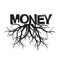 Black Roots Tree and text MONEY. Vector Illustration.