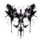 Black Rorschach inkblot with interesting shape on a white background.