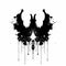 Black Rorschach inkblot with interesting shape on a white background.