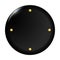 Black round painted plate with gold screws isolated. Vector