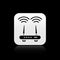 Black Router and wi-fi signal icon isolated on black background. Wireless ethernet modem router. Computer technology