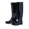 Black rubber boots with white background.