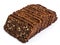 Black rye bread with cereal seeds on white background