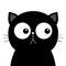 Black sad cat head face with big eyes. Cute cartoon kawaii funny character. Pet baby print collection. Flat design. White