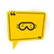 Black Safety goggle glasses icon isolated on white background. Yellow speech bubble symbol. Vector