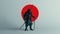 Black Samurai Polygon Form with Large Red Sphere Circle