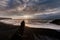 Black Sand Beach Reynisfjara in Iceland. Windy Morning. Ocean Waves and Sunrise Light.