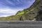 The black sand beach with typical Icelandic mountain