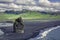 The black sand beach with typical Icelandic mountain