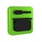 Black Sauna bucket and ladle icon isolated on transparent background. Green square button.