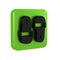 Black Sauna slippers icon isolated on transparent background. Green square button.