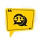 Black Scales of justice icon isolated on white background. Court of law symbol. Balance scale sign. Yellow speech bubble