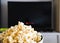 Black screen Smart TV and Popcorn bowl