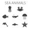 Black sea animal set in outlines