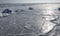 The Black Sea is frozen, ice floes float along the shore. Climate change, harsh winter